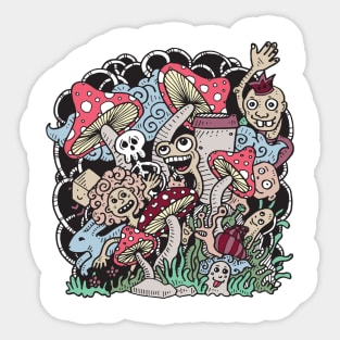 Doodle creatures and mashrooms Sticker